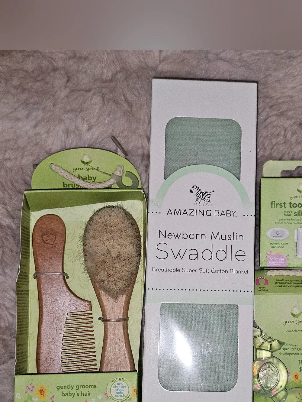 Green Sprouts 3 Pieces & Amazing Baby Newborn Muslin Swaddle Blanket Lot